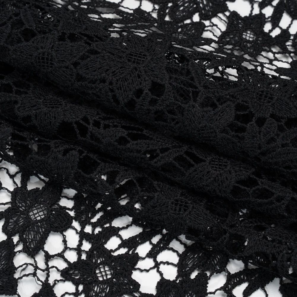 Guipure Lace with Finished Edges - Black Floral - Designer Deadstock