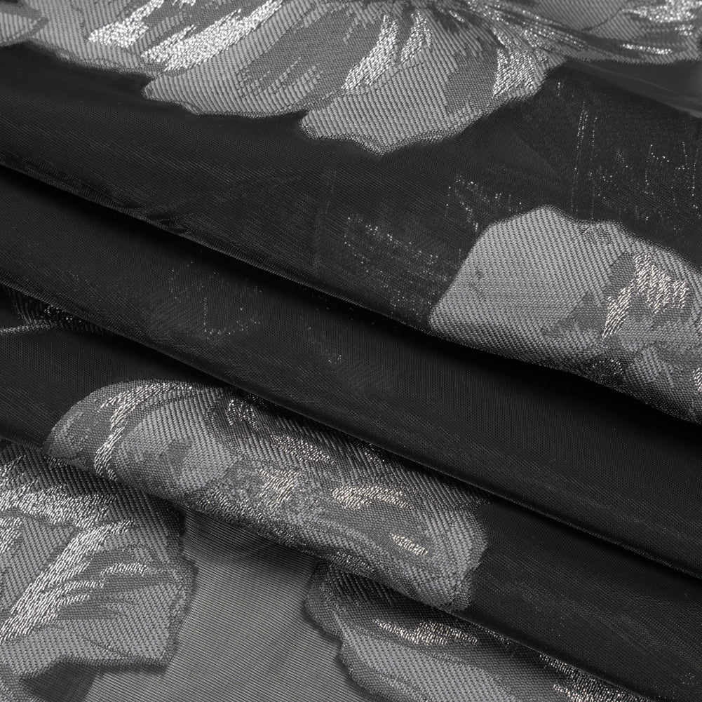 Metallic Burnout Brocade - Black, Gray and Silver Floral - Designer Deadstock