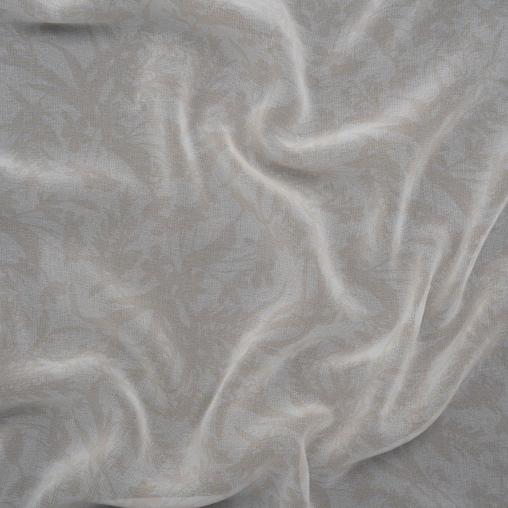 Polyester Chiffon Print - Light Beige and White Delicate Floral Silhouettes - Designer Deadstock