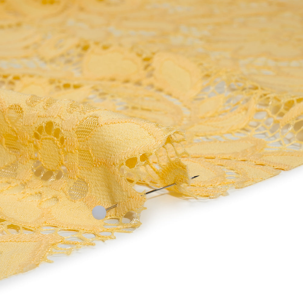 Nylon and Cotton Re-Embroidered Lace - Sunshine Yellow Floral - Designer Deadstock