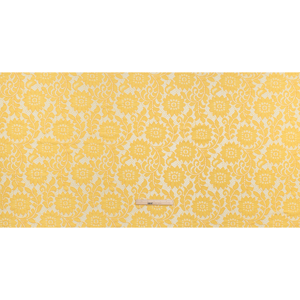Nylon and Cotton Re-Embroidered Lace - Sunshine Yellow Floral - Designer Deadstock