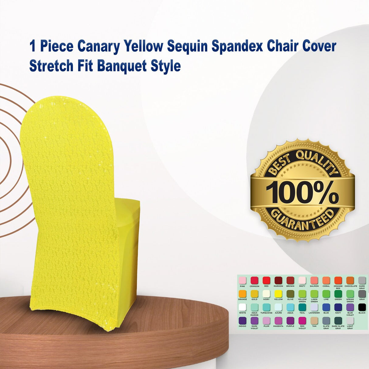 1 Piece Canary Yellow Sequin Spandex Chair Cover Stretch Fit Banquet Style