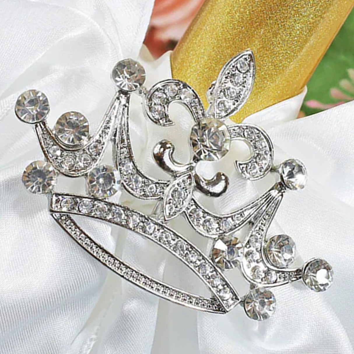 1 Piece Crown Rhinestone Chair Band Buckle Silver Metal Decor 2 Inch Width