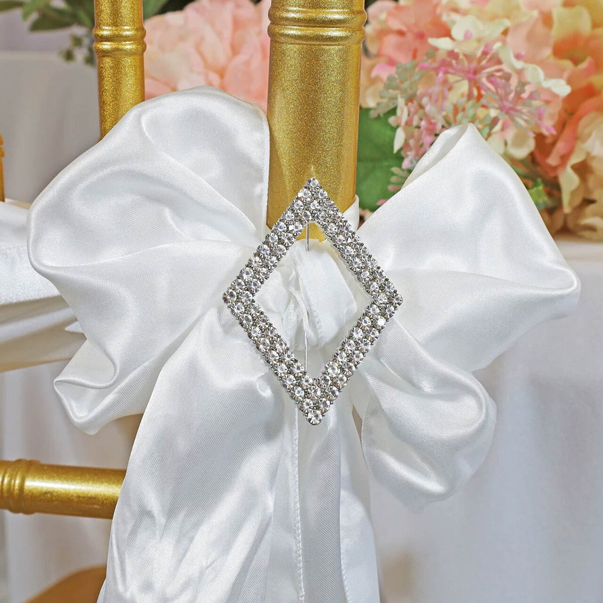 1 Piece Diamond Rhinestone Chair Band Buckle Silver Metal Accent 2 Inch Width