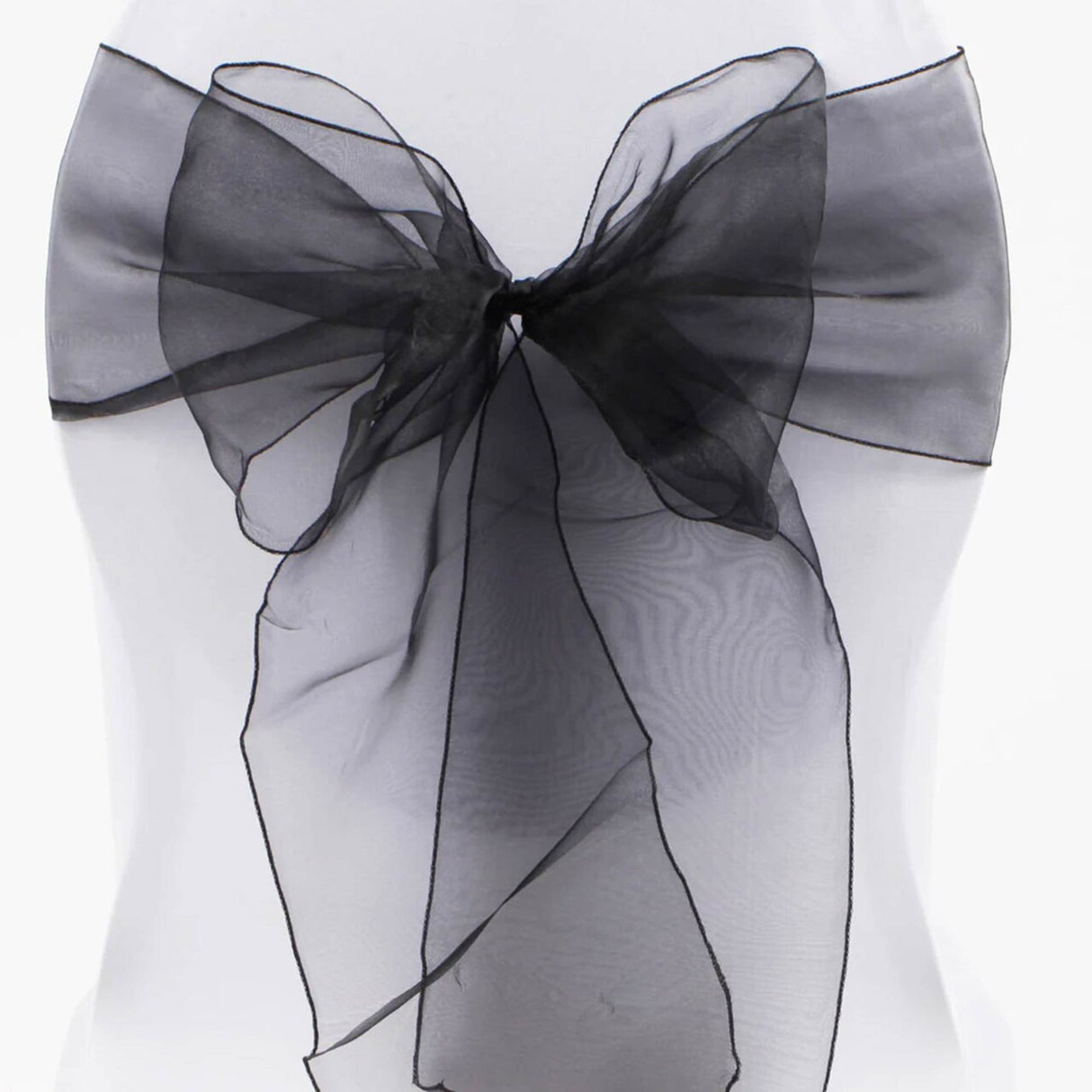 10 Pieces Black Luxury Organza Chair Strips, Angled Ends, 12"x116" Decorative Bands