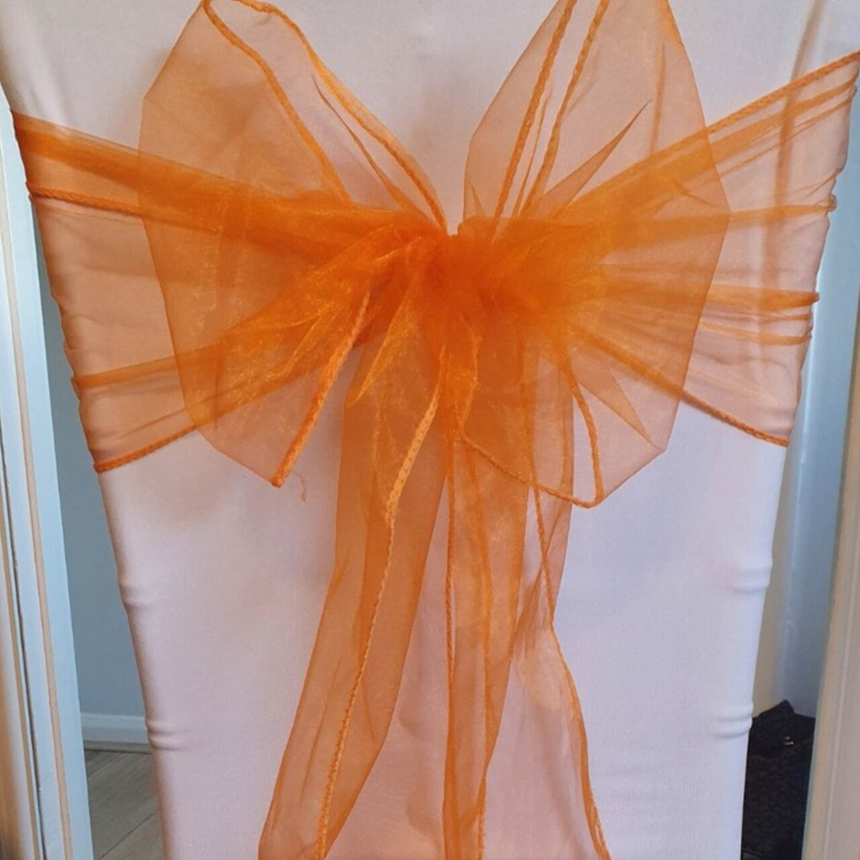 10 Pieces Angle End Organza Chair Sashes 12 by 116 inches Tangerine