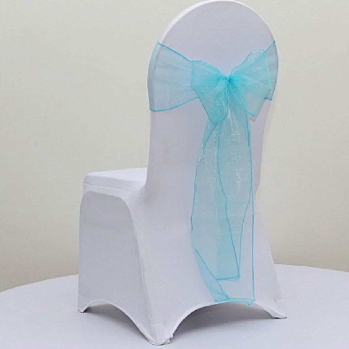 10 Pieces Satin Chair Bands, 8"x108" Elegant Event Wraps Tiff Blue/Aqua Blue