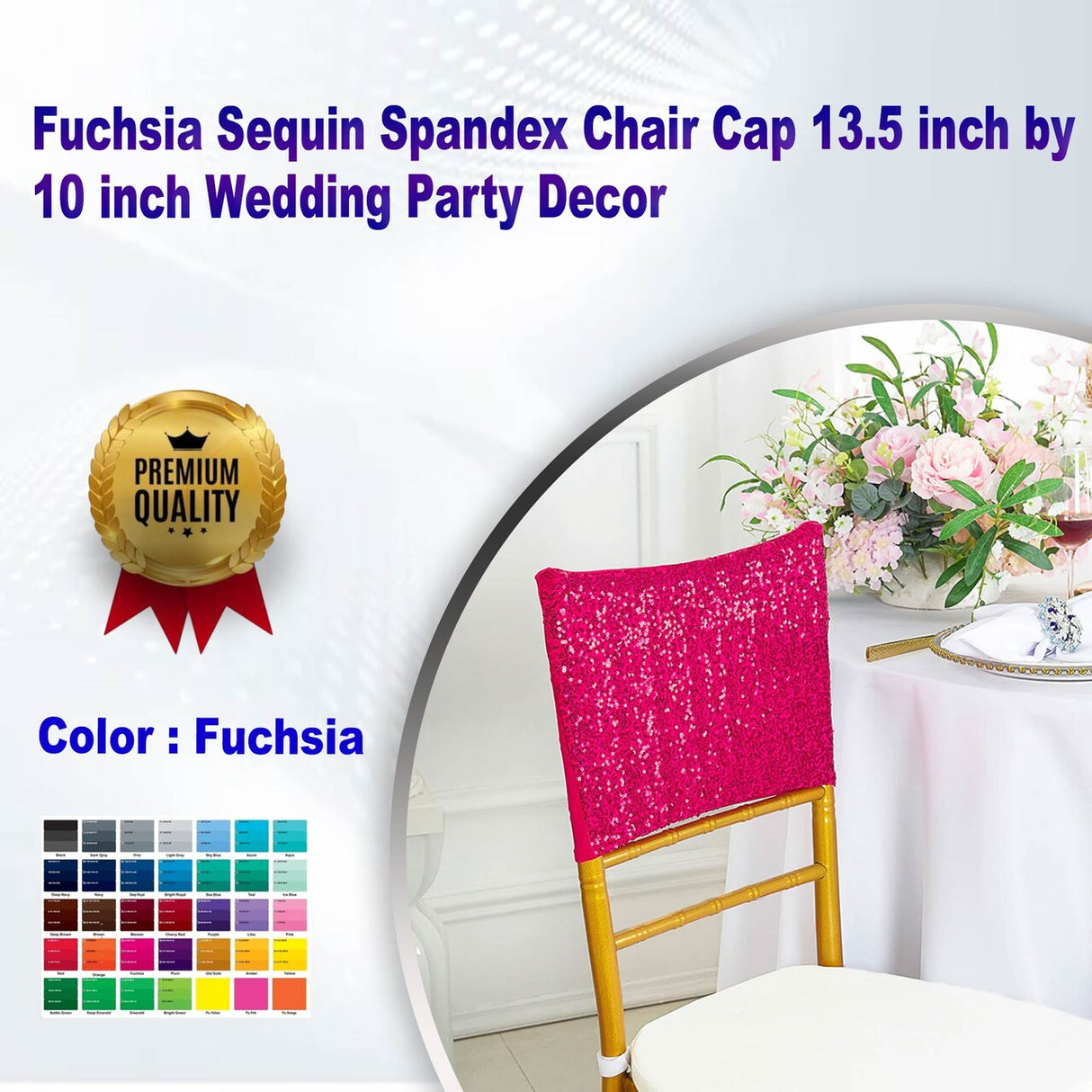 1 Piece Fuchsia Sequin Spandex Chair Cap 13.5 inch by 10 inch Wedding Party Decor