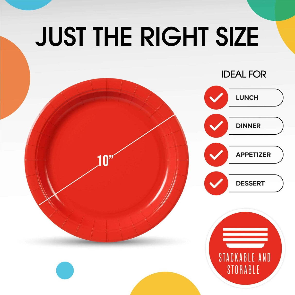 100 Count Red Paper Plates Disposable Party Plates for Weddings and Events 10"