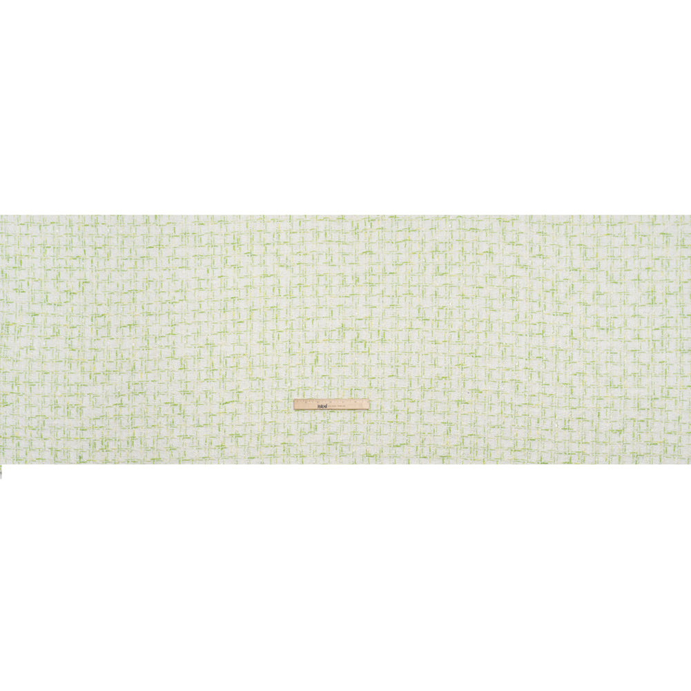 Tweedy Polyester Boucle - White and Lime Green Plaid - Deadstock