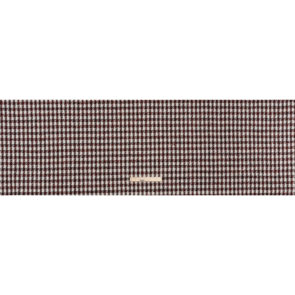 Boucle Tweed with Metallic Eyelash Fringe - White, Black and Red Plaid - Deadstock