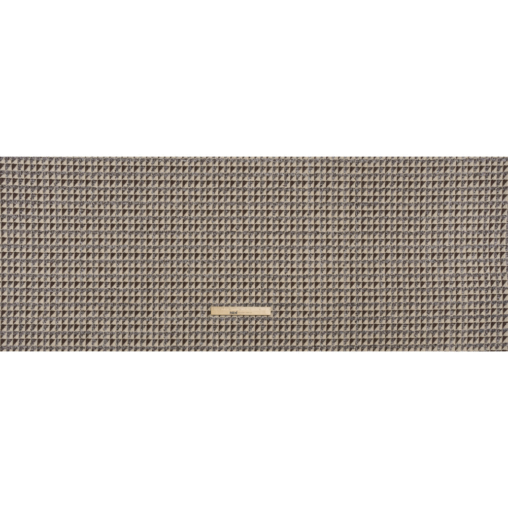Heavy Polyester Woven with Short Fringe - Ivory and Brown Triangles - Deadstock