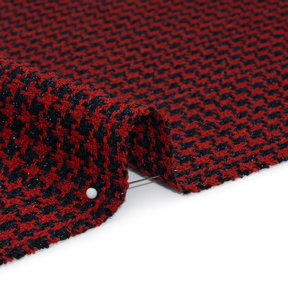 Metallic Tweed - Red and Navy Houndstooth - Deadstock