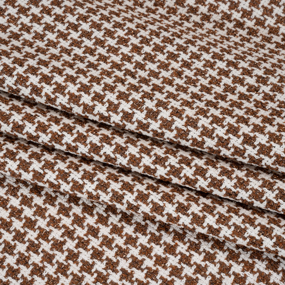 Metallic Tweed - Cream and Brown Houndstooth - Deadstock