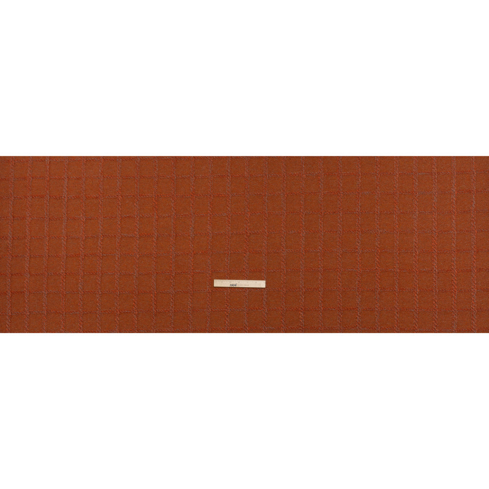 Wool Blend Boucle Tweed - Burnt Orange and Taupe Raised Windowpane Checks - Deadstock