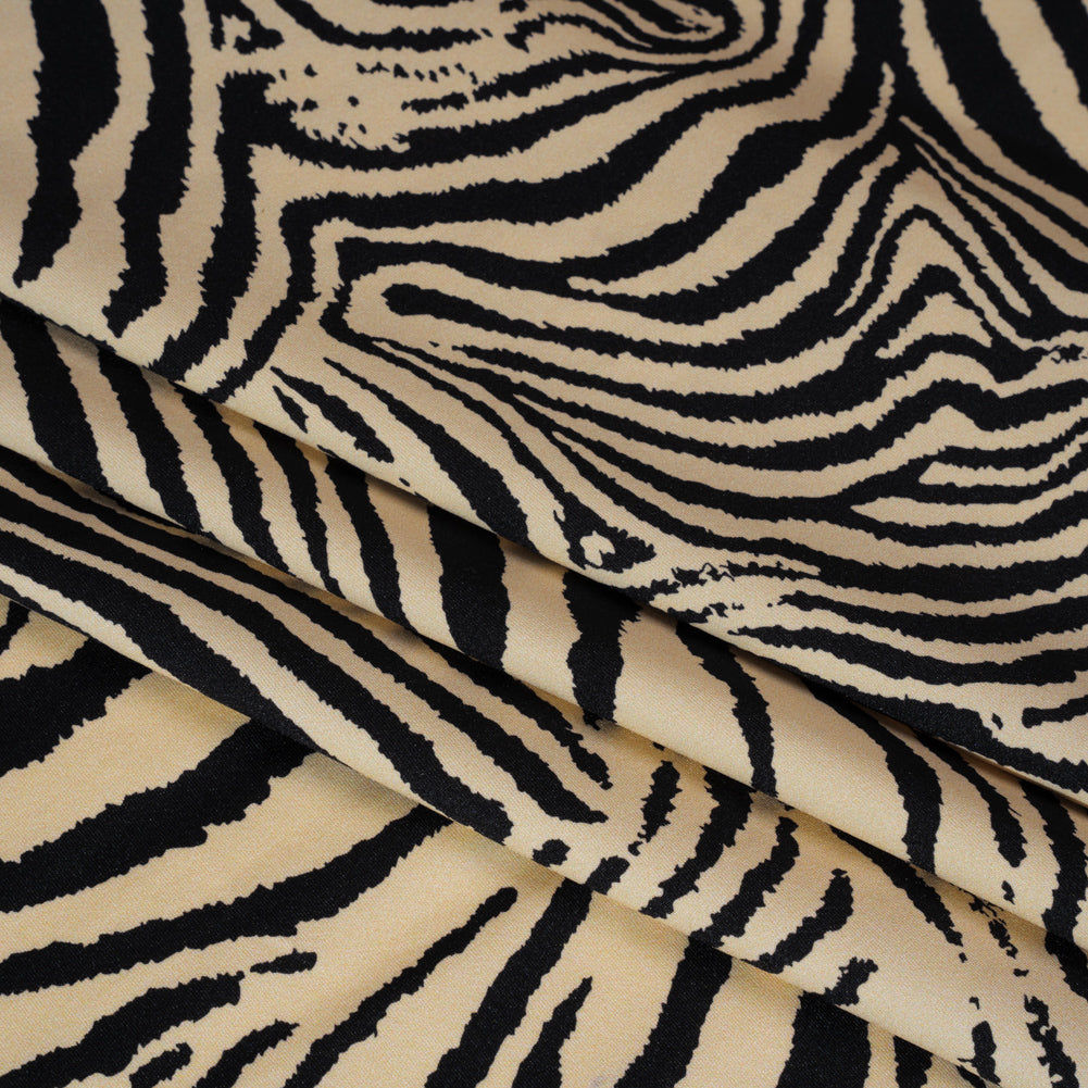 Stretch Nylon Interlock Knit - Beige and Black Zebra Stripes - Designer Deadstock