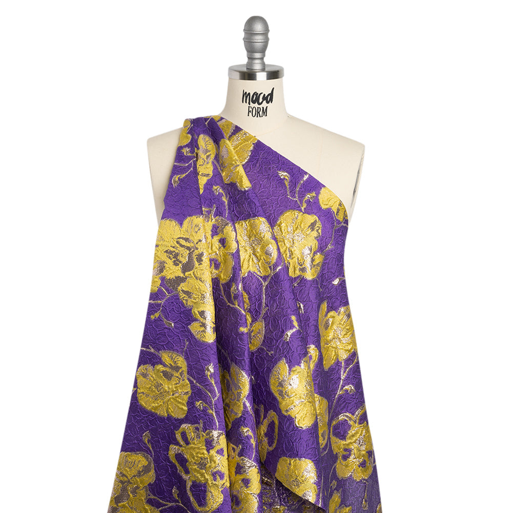 Metallic Brocade - Purple, Yellow and Gold Flowers on Flowers