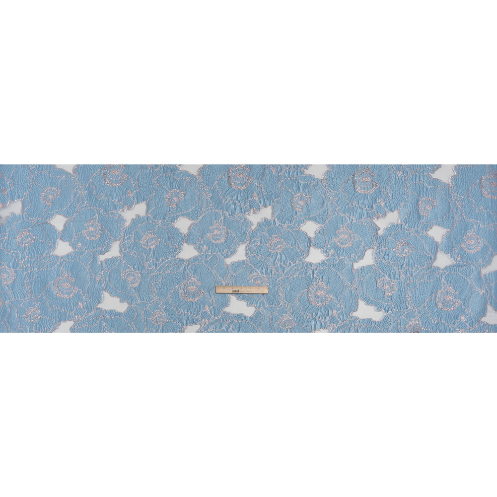 Metallic Burnout Brocade - Sky Blue and Baby Pink All-Over Outlined Flowers