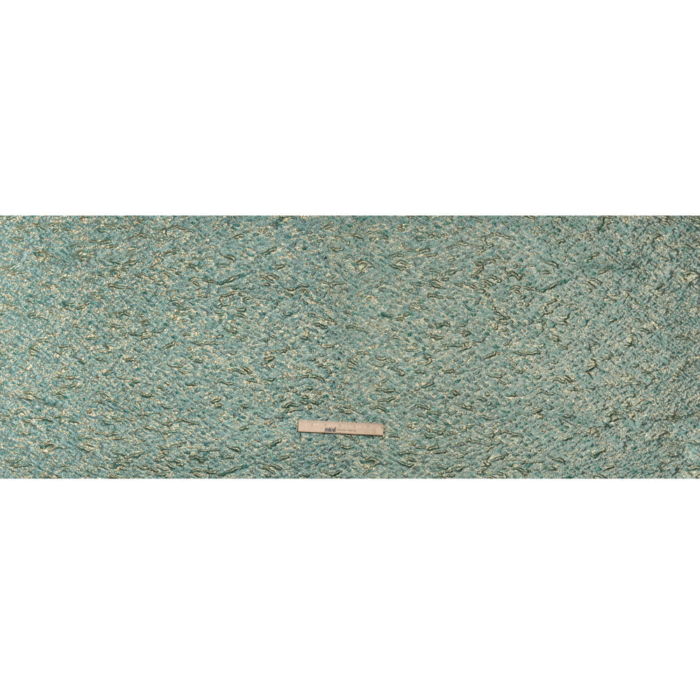 Metallic Brocade - Sky Blue, Turquoise and Gold Mottled Abstract
