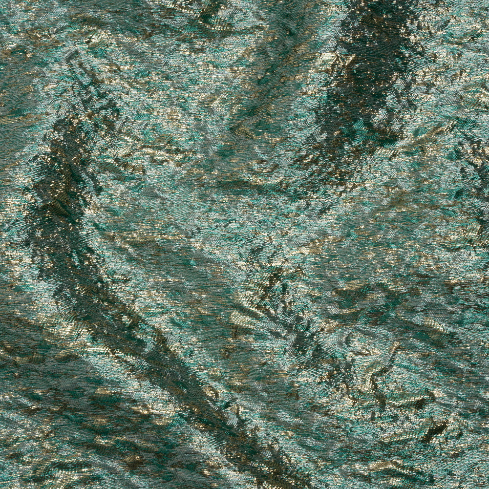 Metallic Brocade - Sky Blue, Turquoise and Gold Mottled Abstract