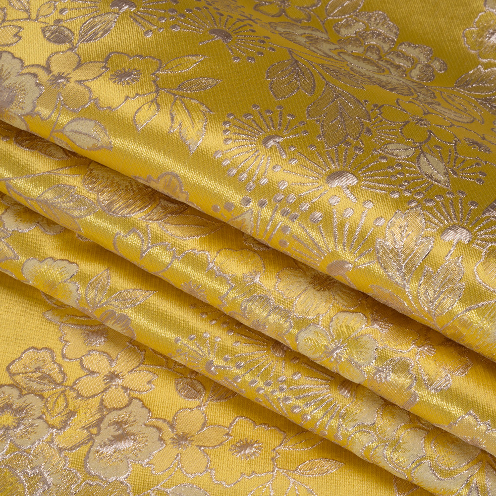 Metallic Brocade - Sunshine Yellow and Gold Flower Garden