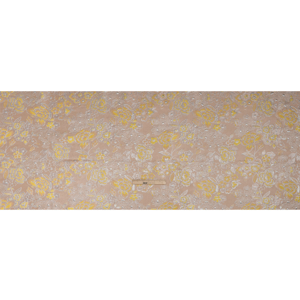 Metallic Brocade - Baby Pink, Yellow and Silver Flower Garden