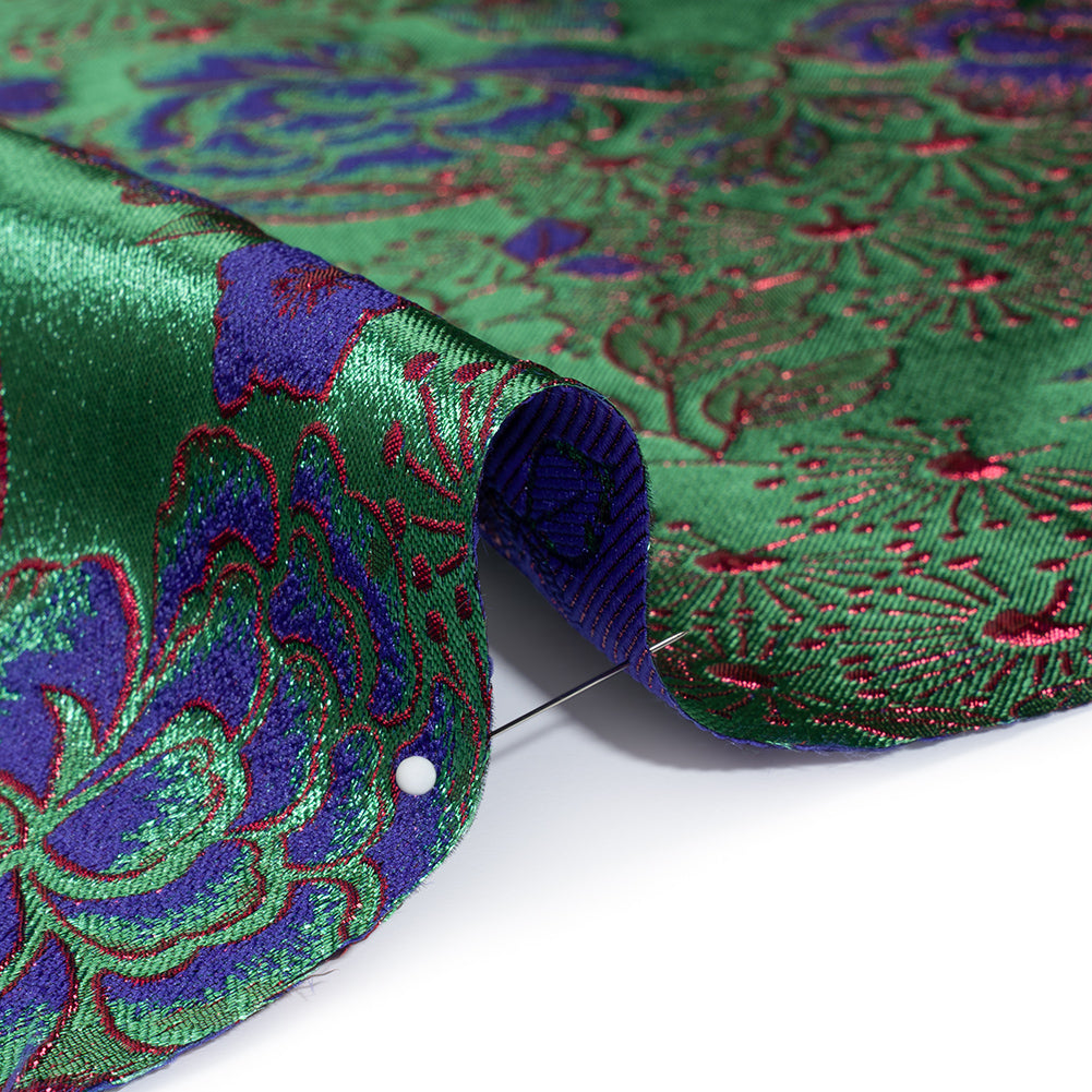 Metallic Brocade - Green, Blue and Hot Pink Flower Garden