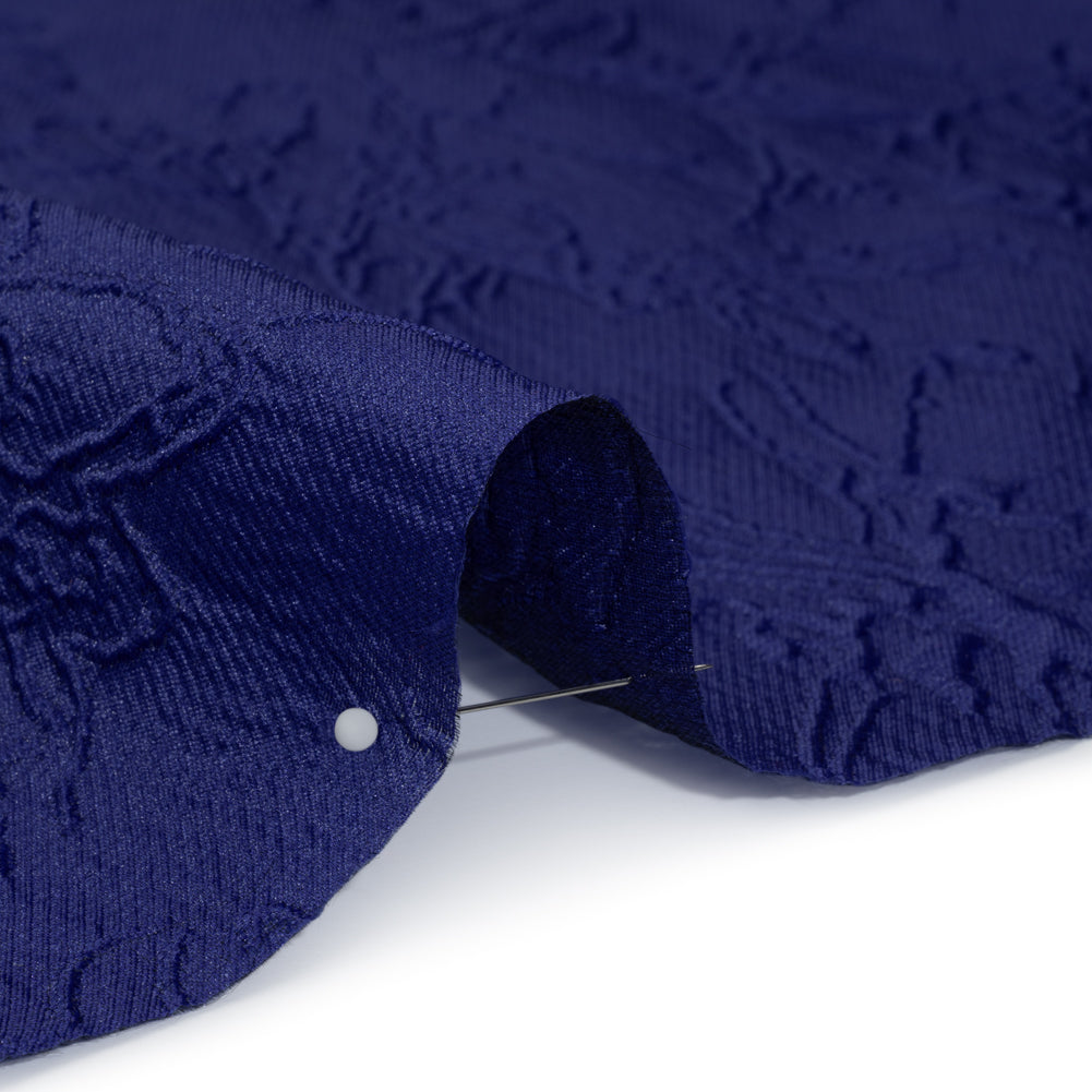 Polyester Brocade - Monochrome Bright Navy Floral Drawings
