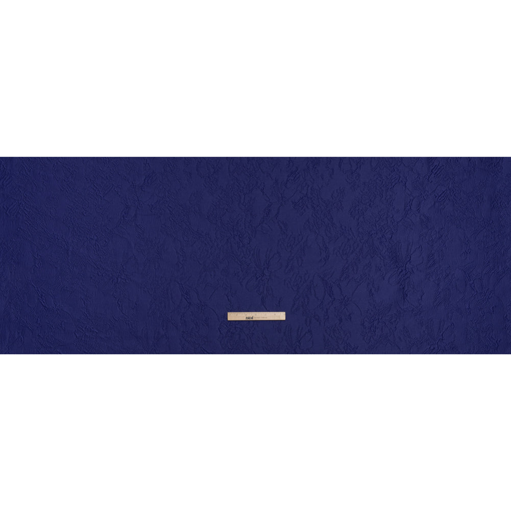 Polyester Brocade - Monochrome Bright Navy Floral Drawings