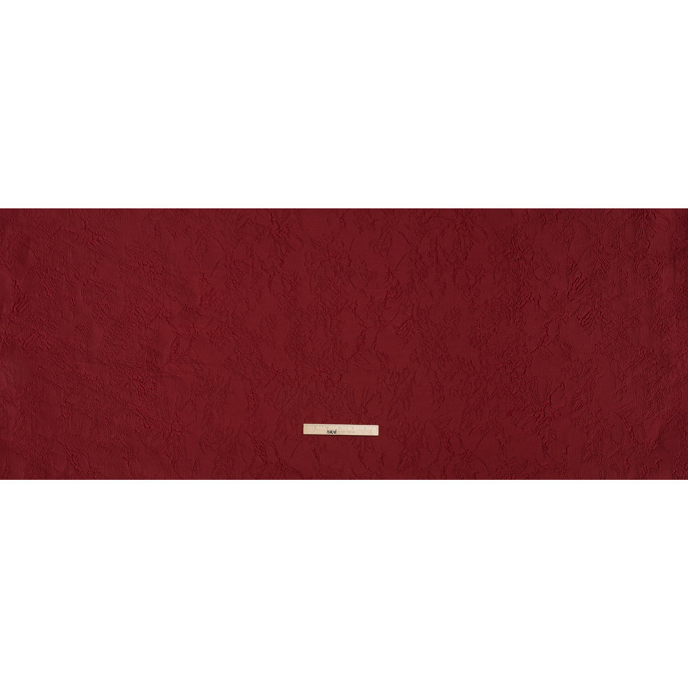 Polyester Brocade - Monochrome Wine Red Floral Drawings