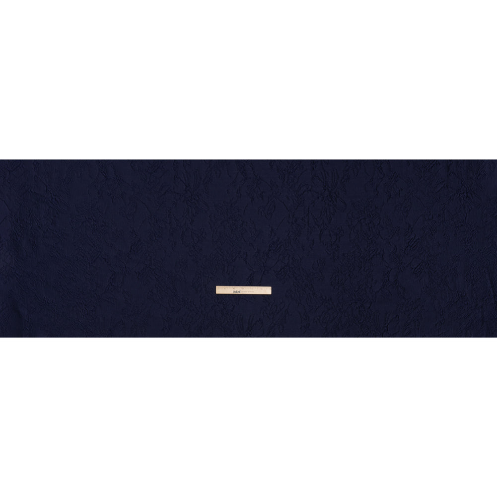 Polyester Brocade - Monochrome Midnight Navy Floral Drawings