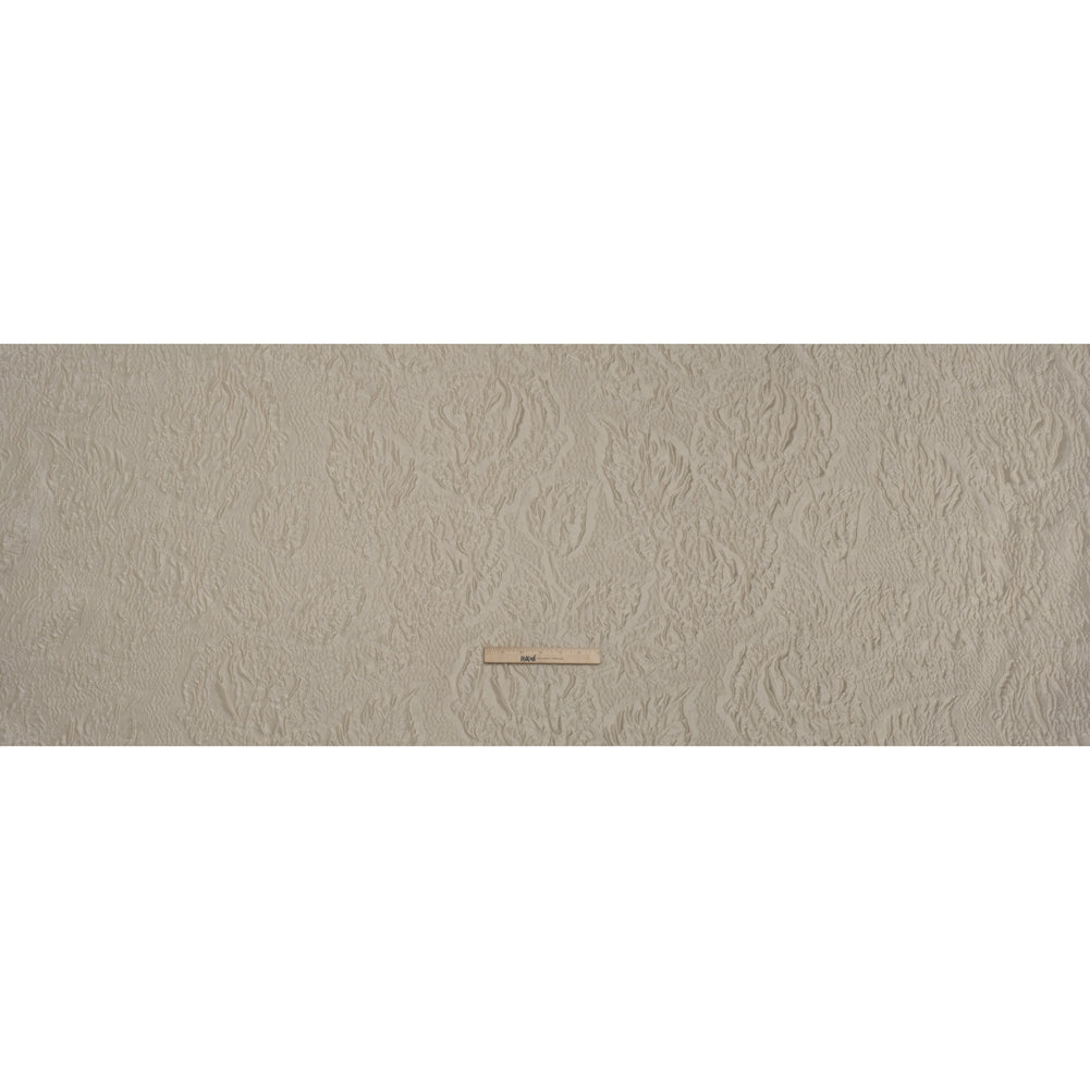 Polyester Brocade - Monochrome Light Beige Roses and Leaves