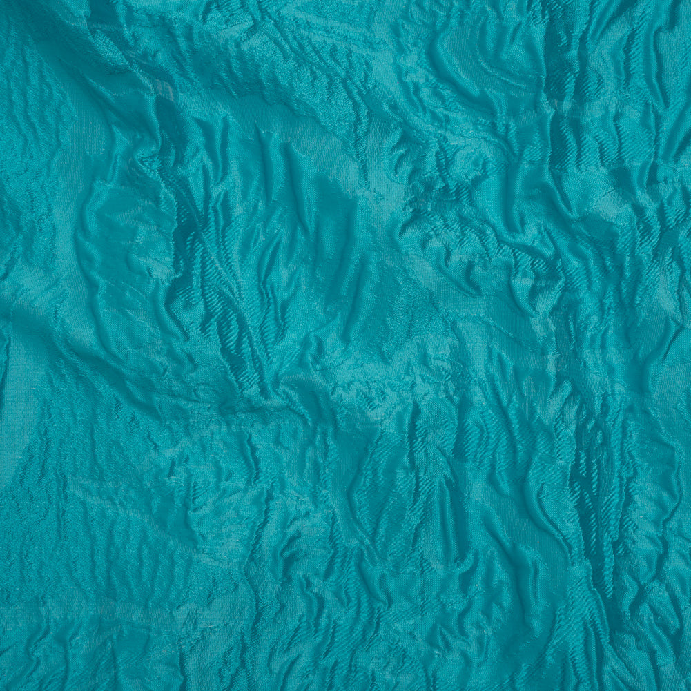 Polyester Brocade - Monochrome Turquoise Roses and Leaves