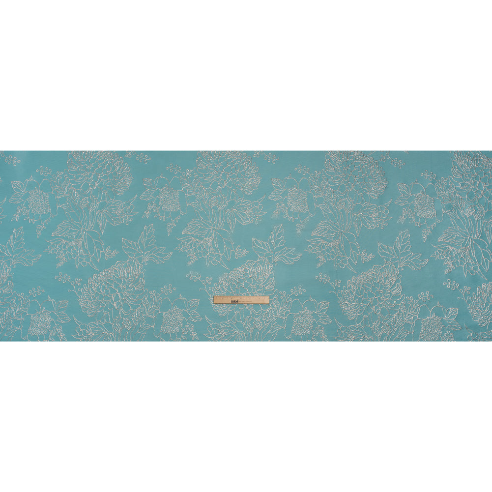 Metallic Brocade - Light Turquoise and Gold Illustrated Garden