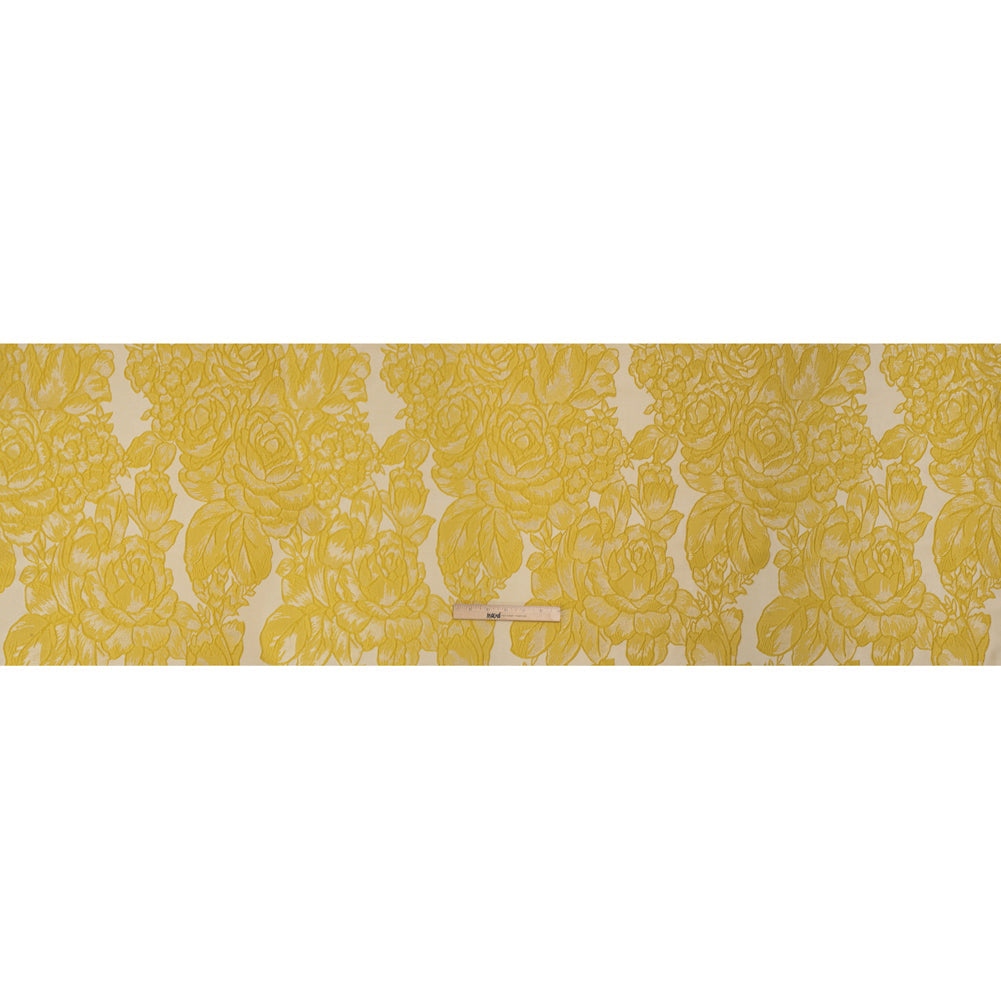 Polyester Brocade - Yellow and White Cabbage Roses