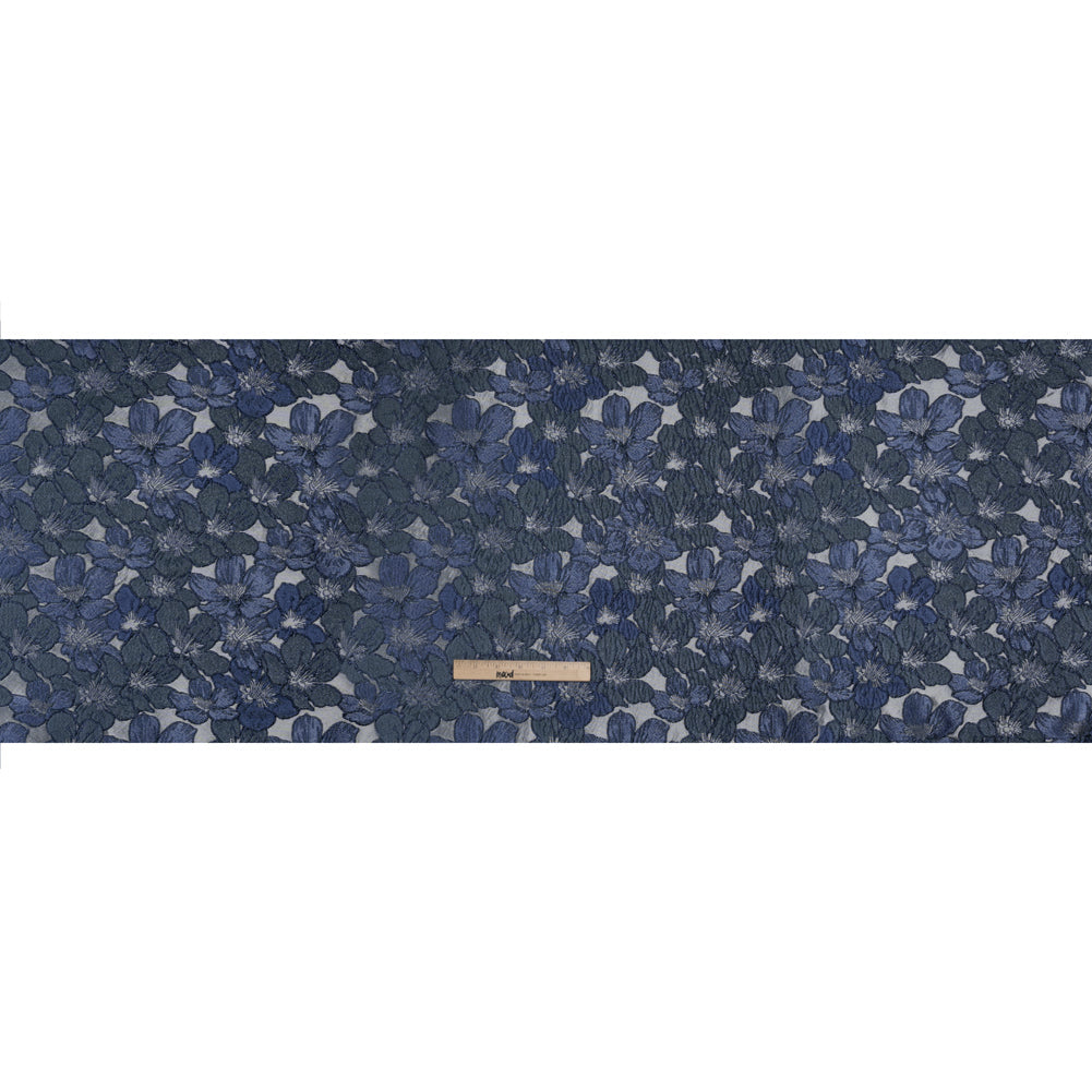 Metallic Brocade - Navy, Blue and Steel Gray Floating Blossoms