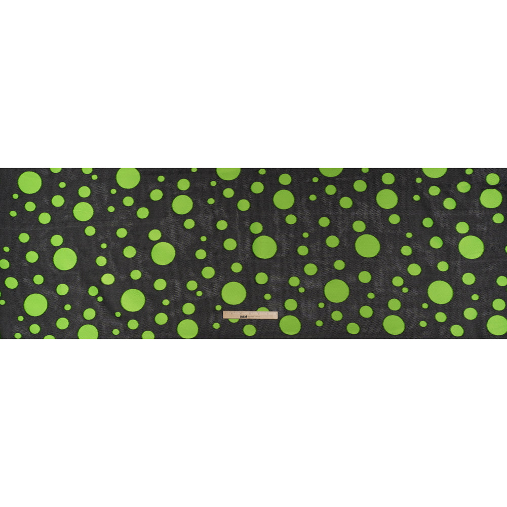 Lightweight Textured Burnout Brocade - Lime Green and Black Polka Dots