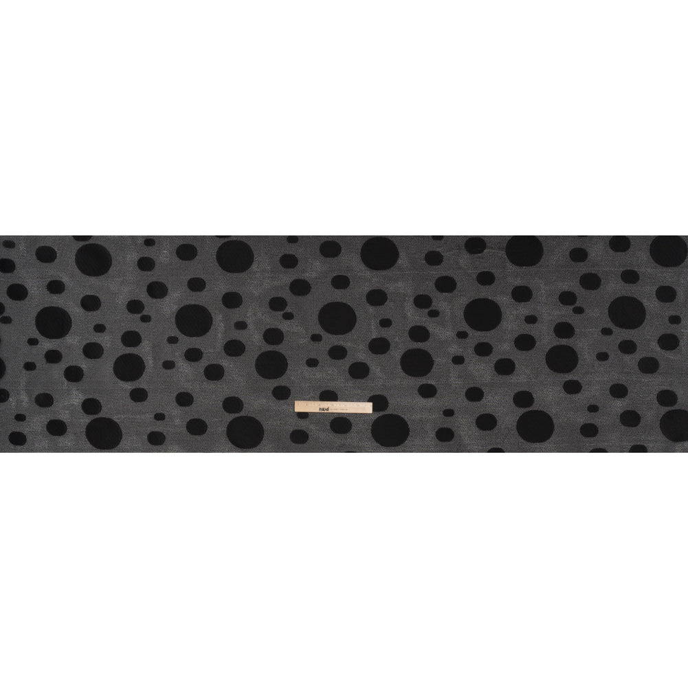 Lightweight Textured Burnout Brocade - Black on Black Polka Dots