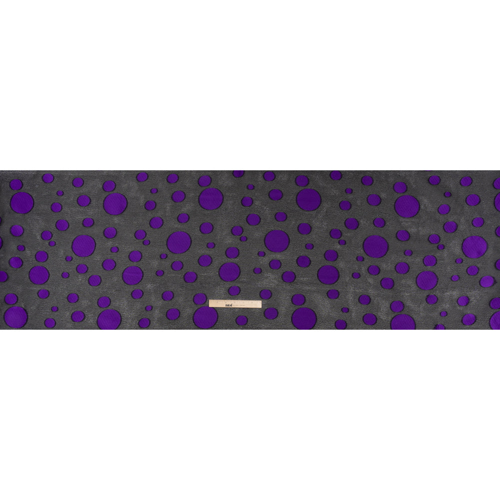 Lightweight Textured Burnout Brocade - Purple and Black Polka Dots
