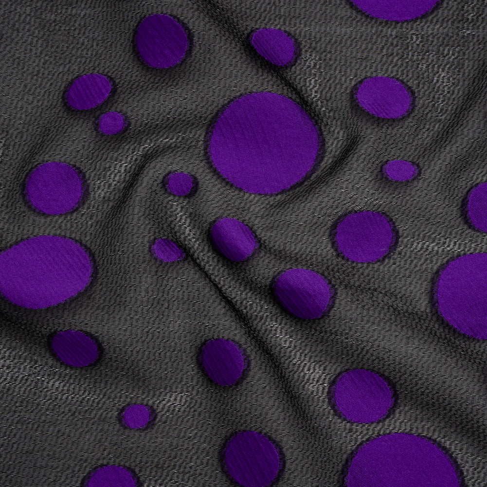 Lightweight Textured Burnout Brocade - Purple and Black Polka Dots