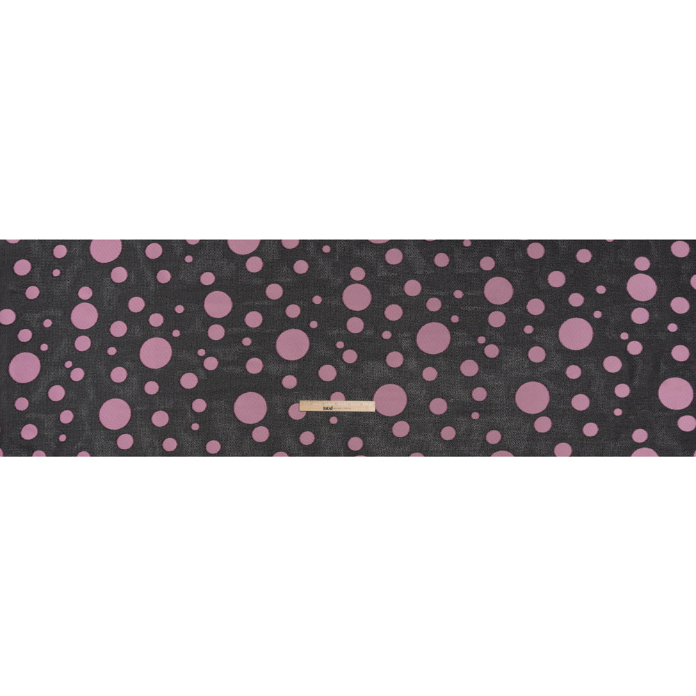 Lightweight Textured Burnout Brocade - Light Mauve and Black Polka Dots