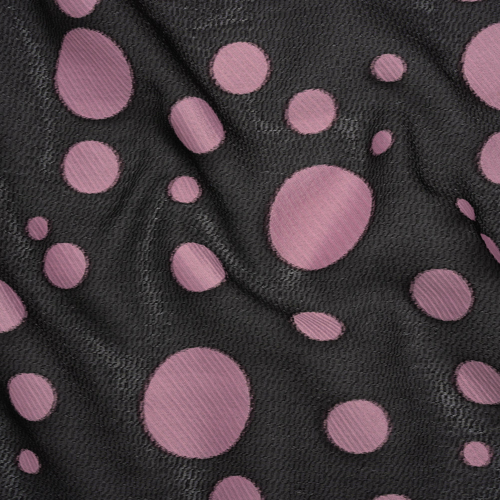 Lightweight Textured Burnout Brocade - Light Mauve and Black Polka Dots
