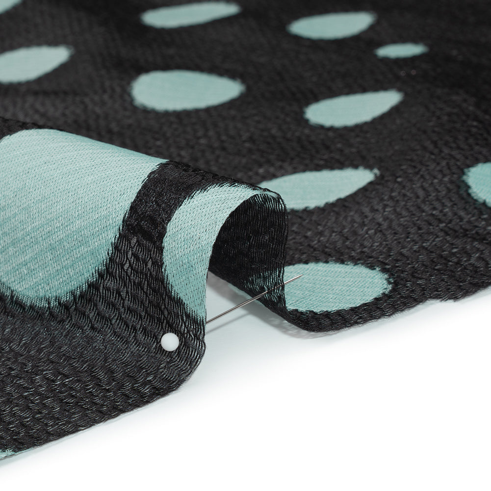 Lightweight Textured Burnout Brocade - Baby Blue and Black Polka Dots