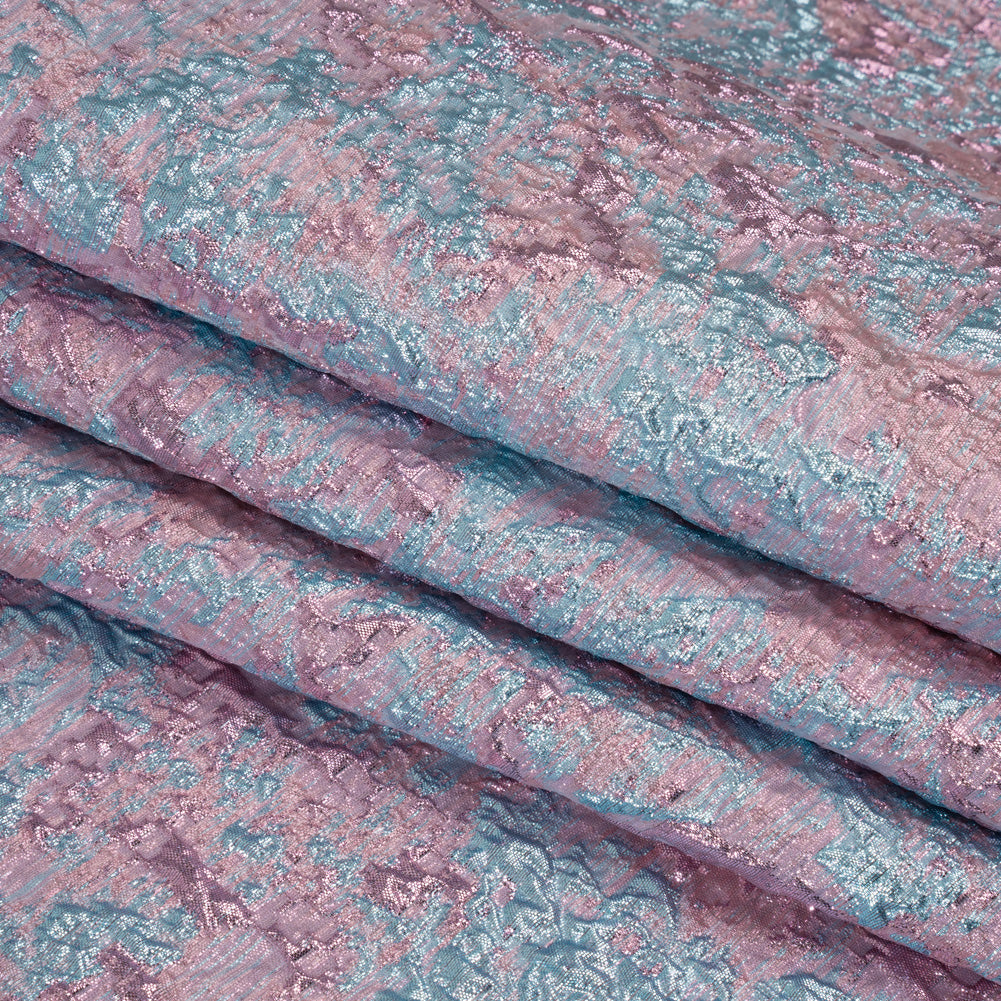 Metallic Brocade - Baby Pink and Sky Blue Abstract Sponge Texture