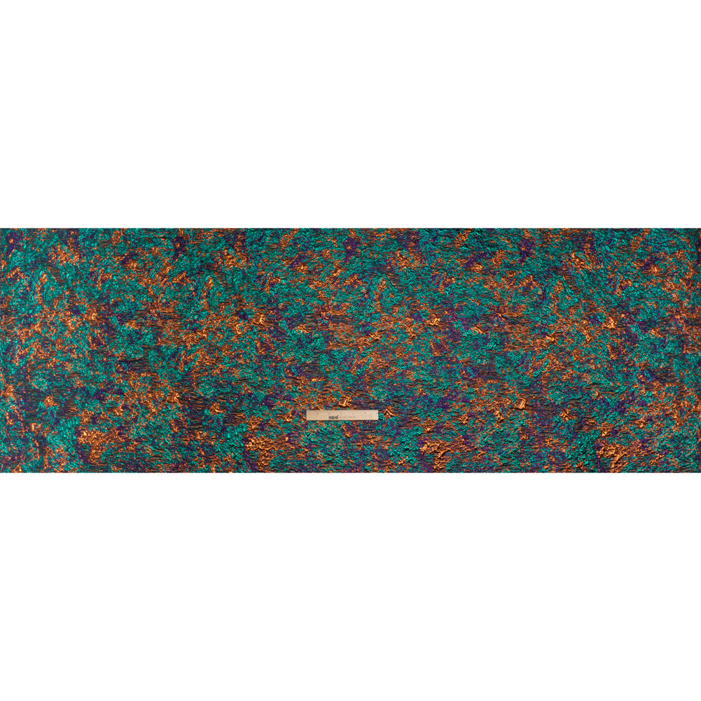 Metallic Brocade - Orange, Eggplant Purple and Teal Abstract Sponge Texture