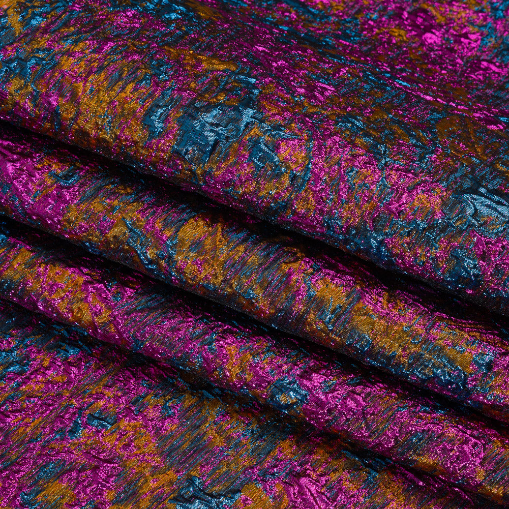 Metallic Brocade - Dark Mustard, Teal and Magenta Abstract Sponge Texture