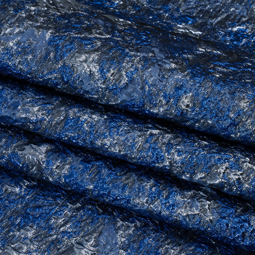 Metallic Brocade - Royal, Steel and Sky Blue Abstract Sponge Texture