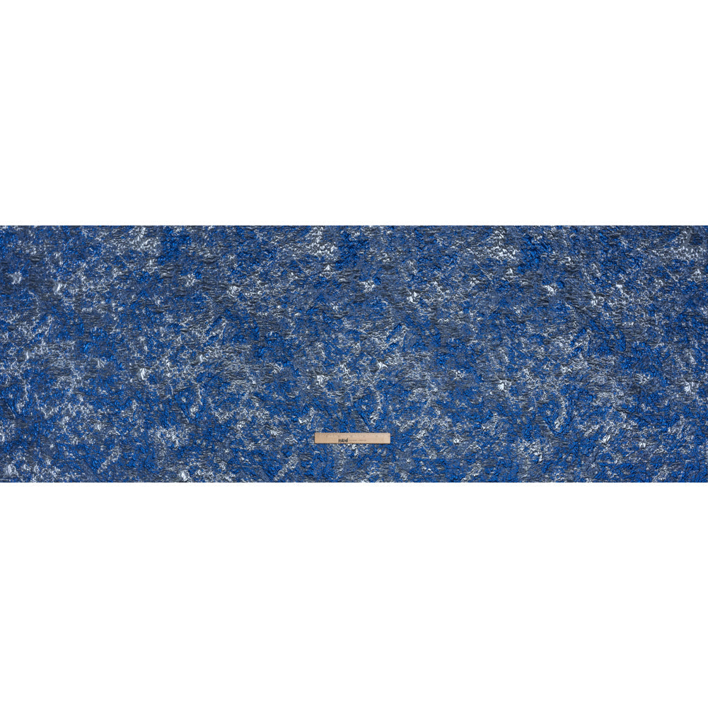 Metallic Brocade - Royal, Steel and Sky Blue Abstract Sponge Texture