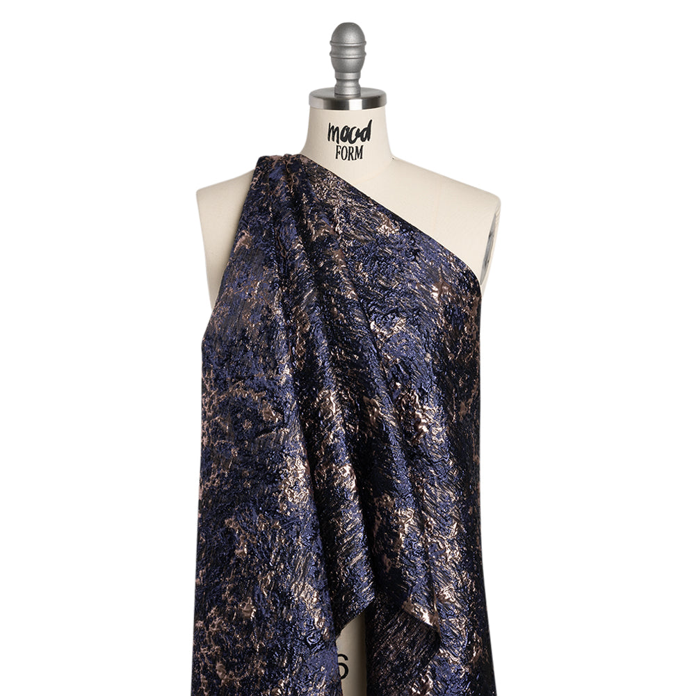 Metallic Brocade - Navy and Rose Gold Abstract Sponge Texture