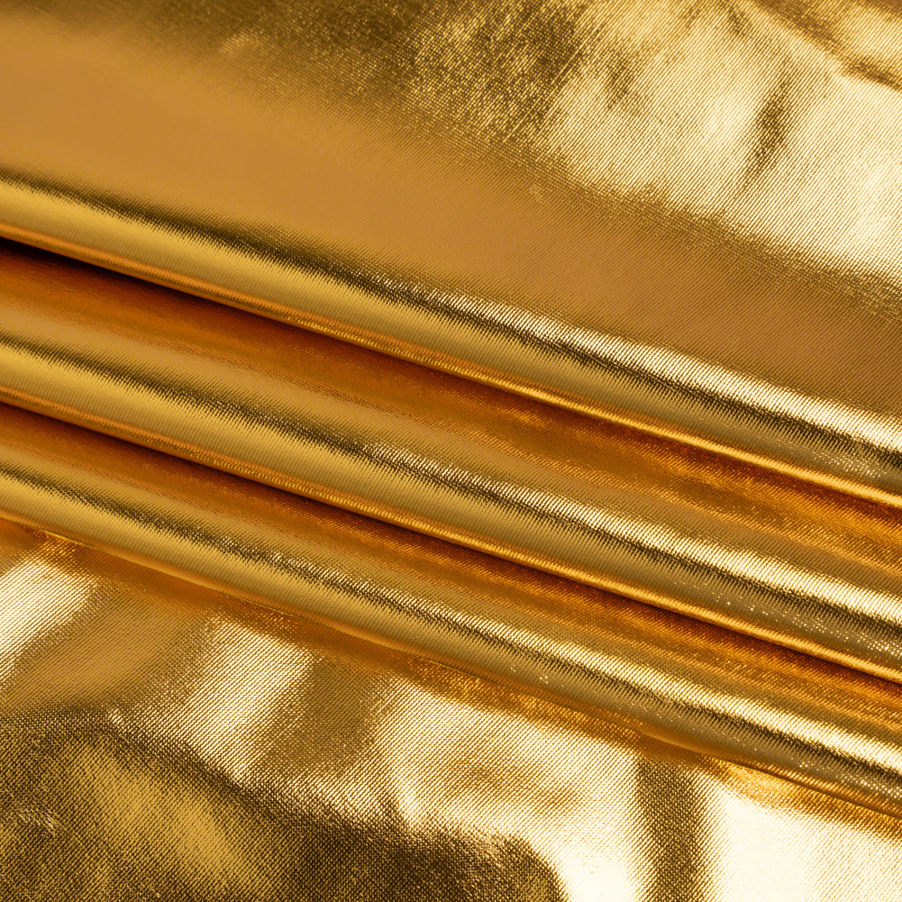 Foiled Faux Leather Stretch Knit - Gold with Yellow Backing - Alison Collection